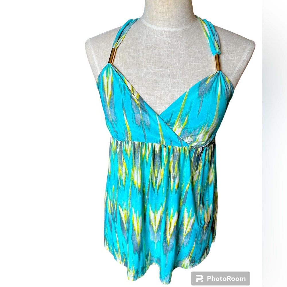INC Racer-back / Babydoll tank with gold metal accents - Aqua, Yellow - Small